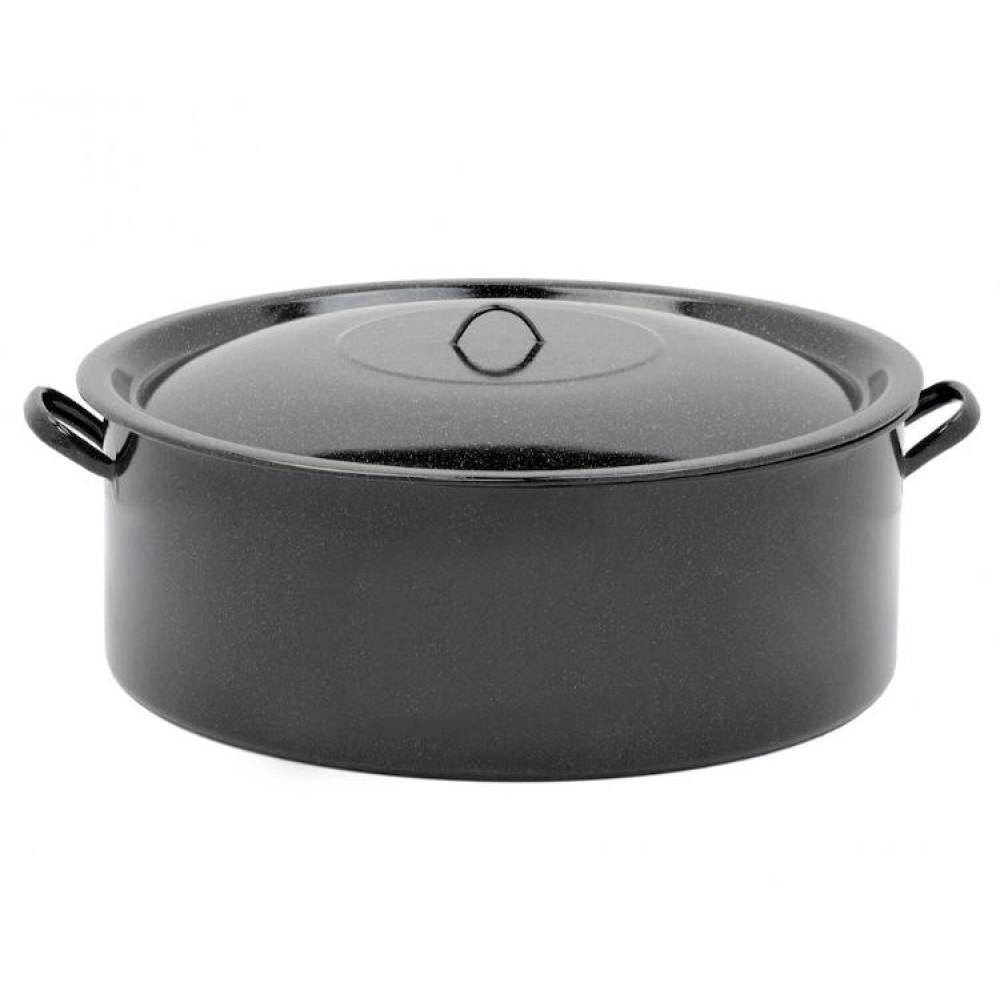 Garnita emailata neagra/bidon untura 20 L + Cratita Emailata cu capac 20 L neagra , 44cm + Strecuratoare din inox cu manere, 24cm Garnita emailata neagra/bidon untura 20 L + Cratita Emailata cu capac 20 L neagra , 44cm + Strecuratoare din inox cu manere, 24cm