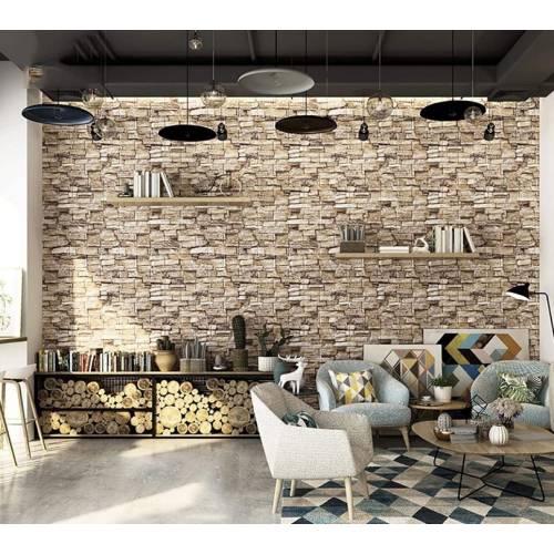 Tapet 3D autoadeziv, 70x77cm, imitatie caramida, Bej, 10buc/set