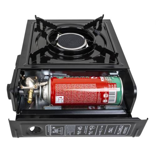 Aragaz camping dubla alimentare, butelie spray sau gaz