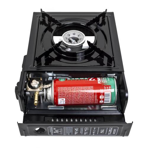 Aragaz camping dubla alimentare, butelie spray sau gaz, Negru